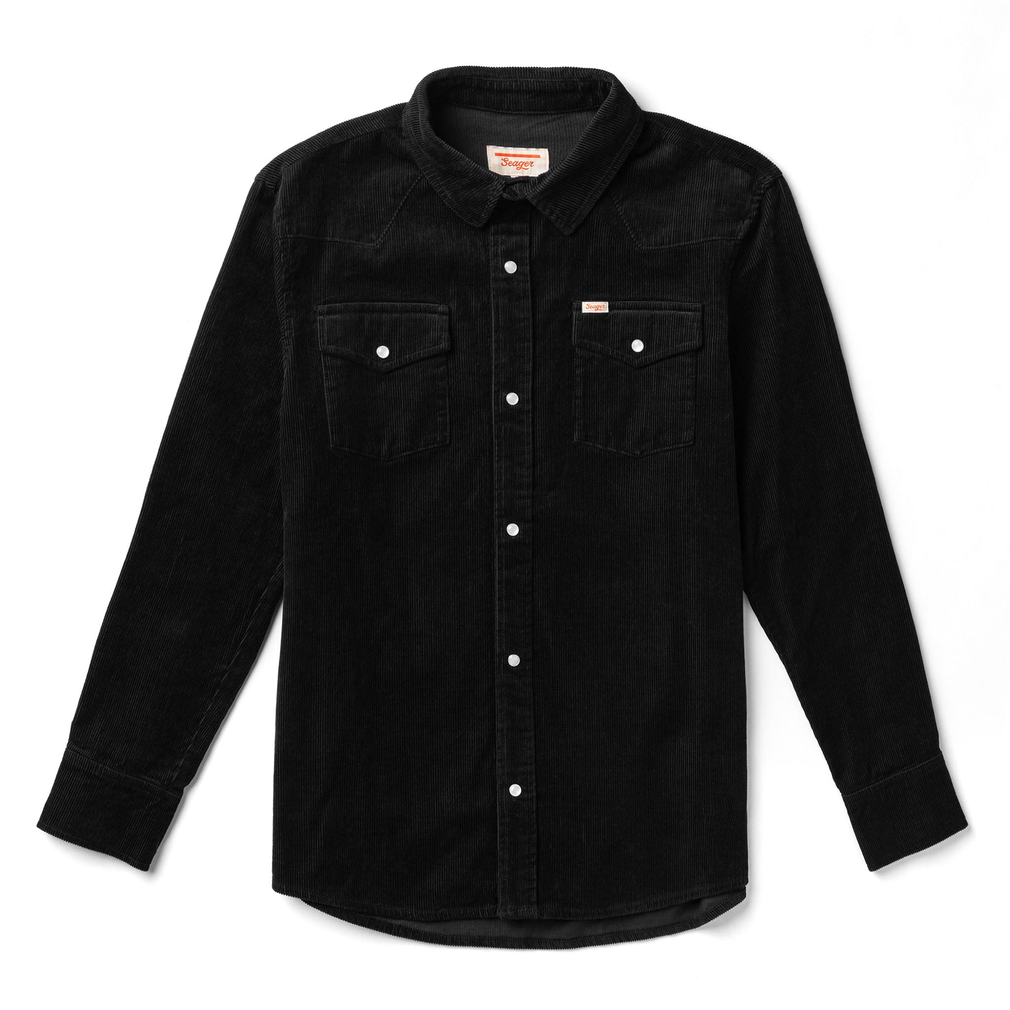 Reagan Pearl Snap Cord Black - 100% Cotton Corduroy Western Button Up Shirt, S