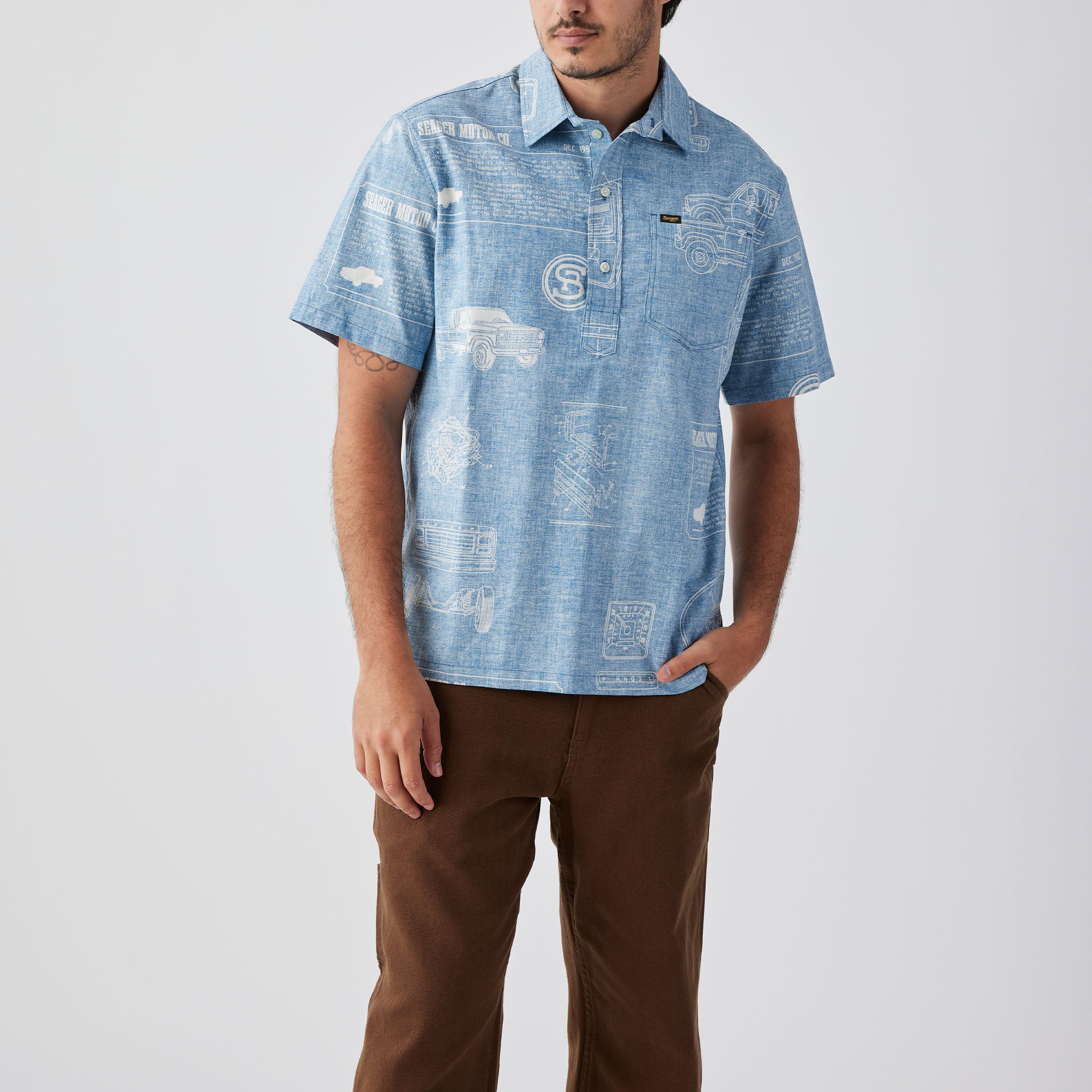 Schooner 3/4 Button S/S Shirt Blue